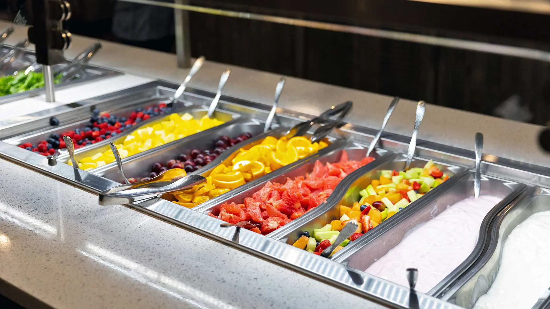 Various fruits on serving line